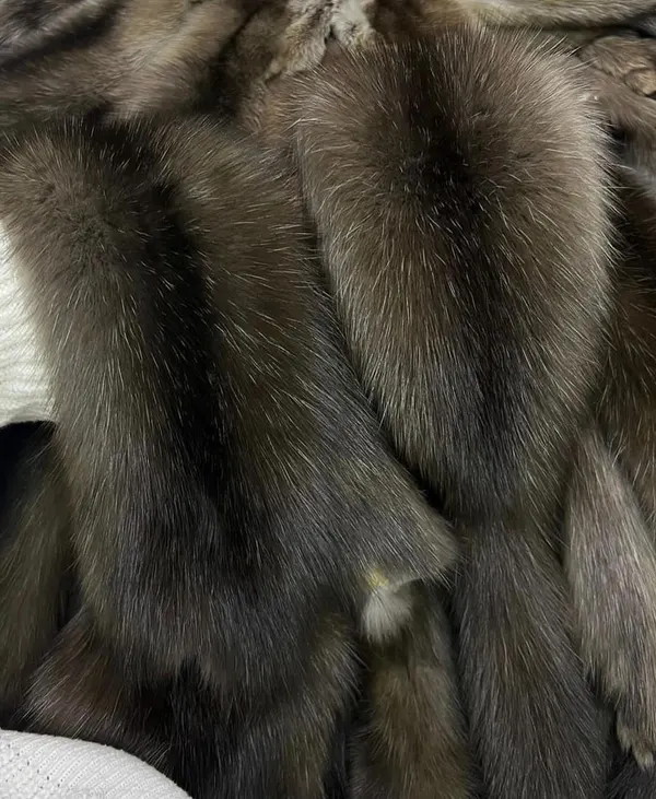 Close-up of fur pelts in brown and grey tones
